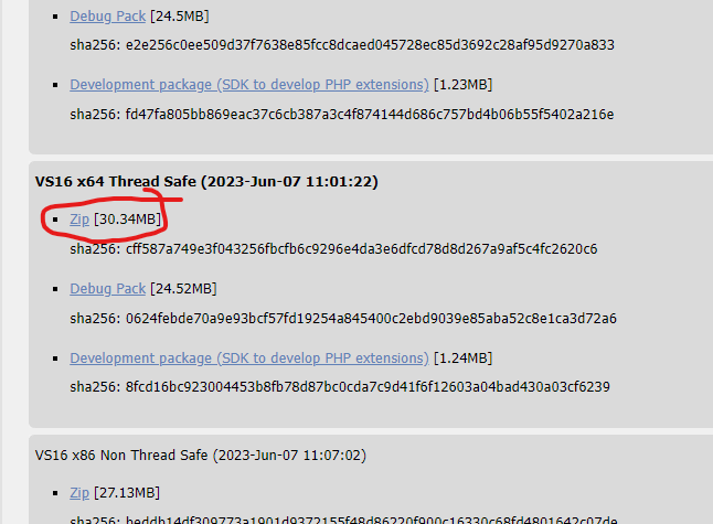 A screenshot showing an example version of PHP to select