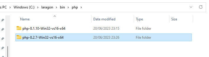 A screenshot showing the PHP binary folder on Windows